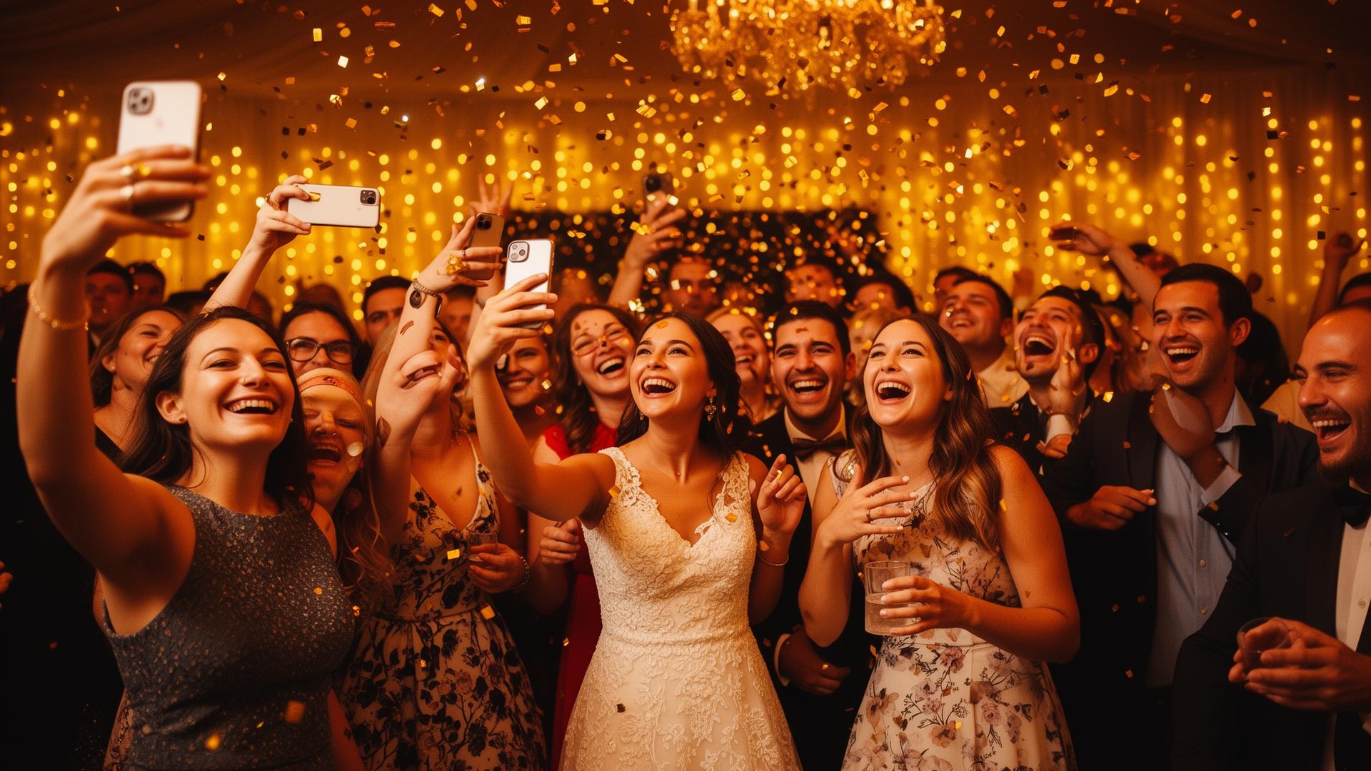 Feest met gasten die foto's maken